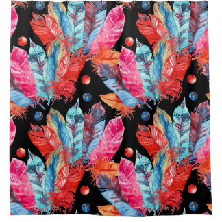 Colourful feathers, boho, seamless, vibrant. shower curtain