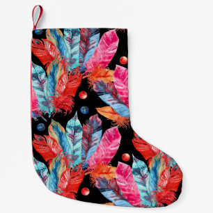 Colourful feathers, boho, seamless, vibrant. small christmas stocking