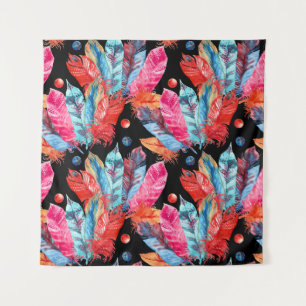 Colourful feathers, boho, seamless, vibrant. tapestry