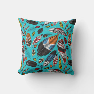 Colourful feathers cushion