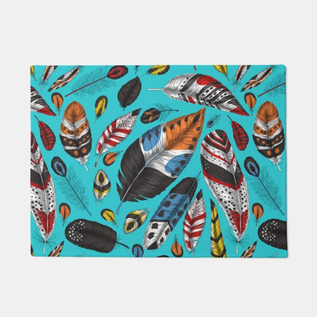 Colourful feathers doormat (Front)
