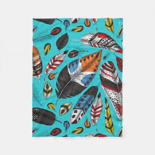 Colourful feathers fleece blanket (Front)
