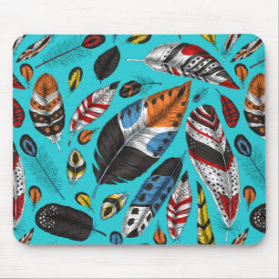 Colourful feathers mouse pad