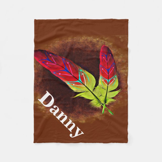 Colourful Feathers Native American Fleece Blanket (Front)