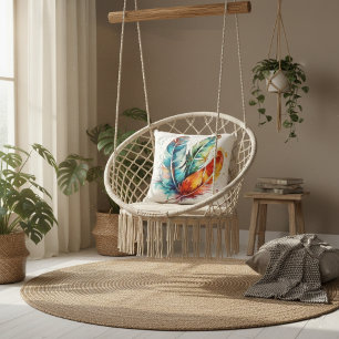 Colourful feathers Native American water colour  Cushion