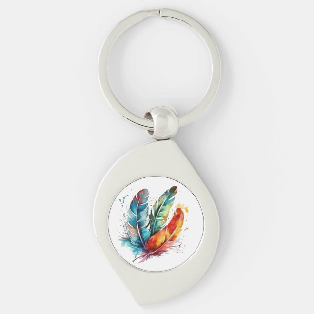 Colourful feathers Native American watercolor  Key Ring (Front)