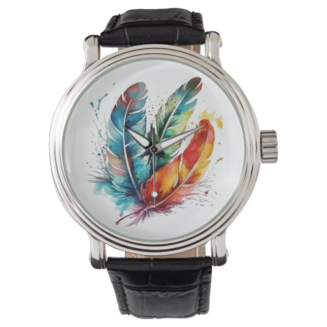 Colourful feathers Native American watercolor  Watch (Front)