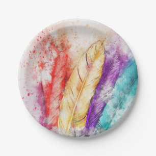 Colourful Feathers Paper Plate