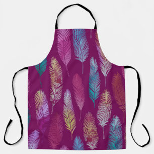 Colourful feathers: purple background pattern. apron
