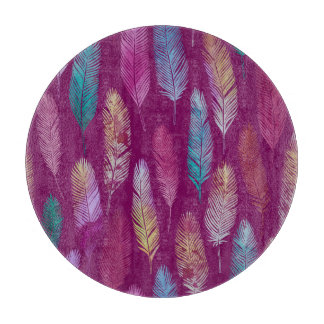 Colourful feathers: purple background pattern. cutting board