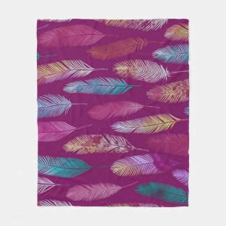 Colourful feathers: purple background pattern. fleece blanket
