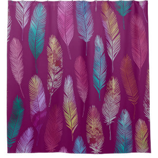 Colourful feathers: purple background pattern. shower curtain