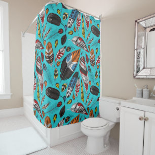 Colourful feathers shower curtain