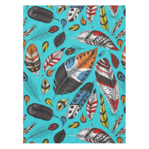 Colourful feathers tablecloth