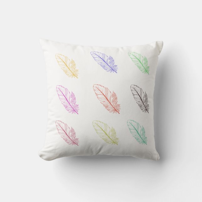 Colourful Feathers Throw Pillow (Front)