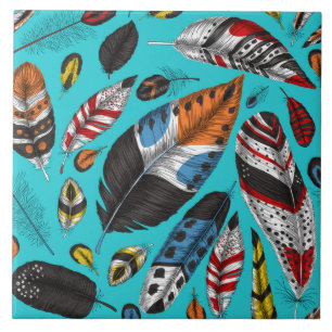 Colourful feathers tile