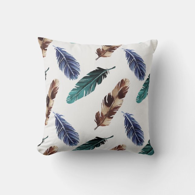 Colourful Feathers Tribal Texture Cushion (Front)