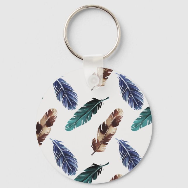 Colourful Feathers Tribal Texture Key Ring (Front)