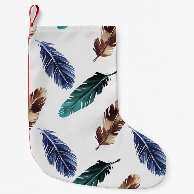 Colourful Feathers Tribal Texture Small Christmas Stocking (Front)