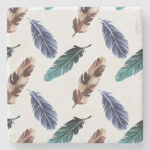 Colourful Feathers Tribal Texture Stone Coaster