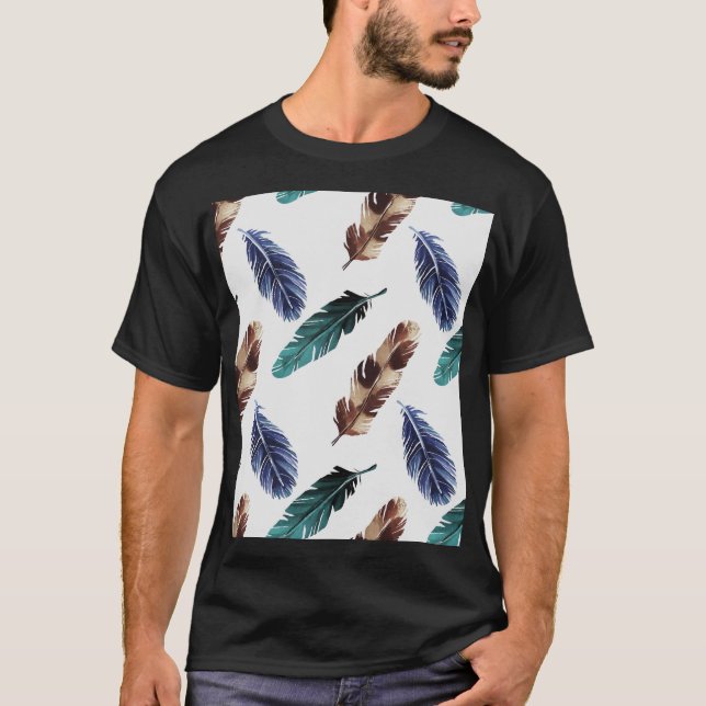 Colourful Feathers Tribal Texture T-Shirt (Front)