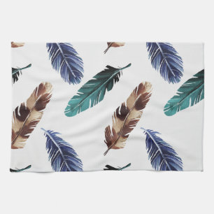 Colourful Feathers Tribal Texture Tea Towel