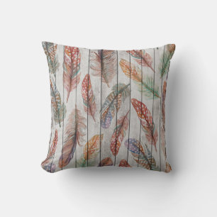 Colourful Feathers, Watercolor Seamless Design. Cushion