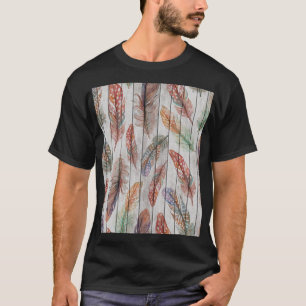 Colourful Feathers, Watercolor Seamless Design. T-Shirt