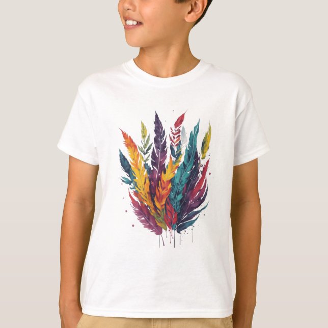 Colourful Feathers Watercolor T-Shirt (Front)