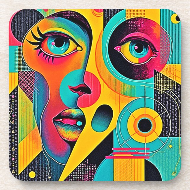 Colourful Feelings: Abstract Face Coaster (Front)