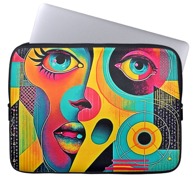 Colourful Feelings: Abstract Face Laptop Sleeve (Front)