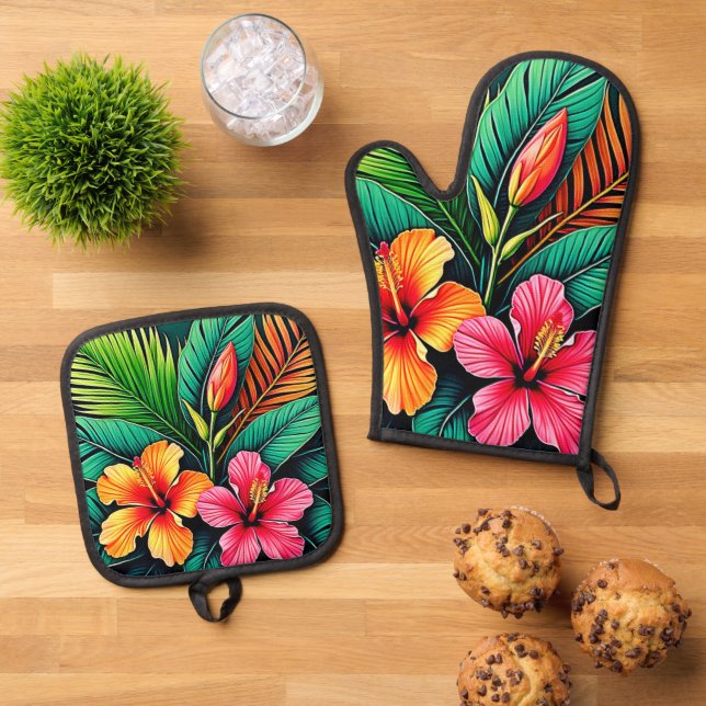 Colourful Feelings: Abstract Face Oven Mitt & Pot Holder Set (Top Down)
