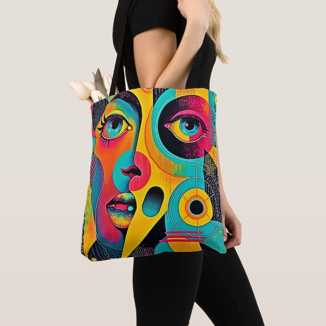 Colourful Feelings: Abstract Face Tote Bag (Close Up)