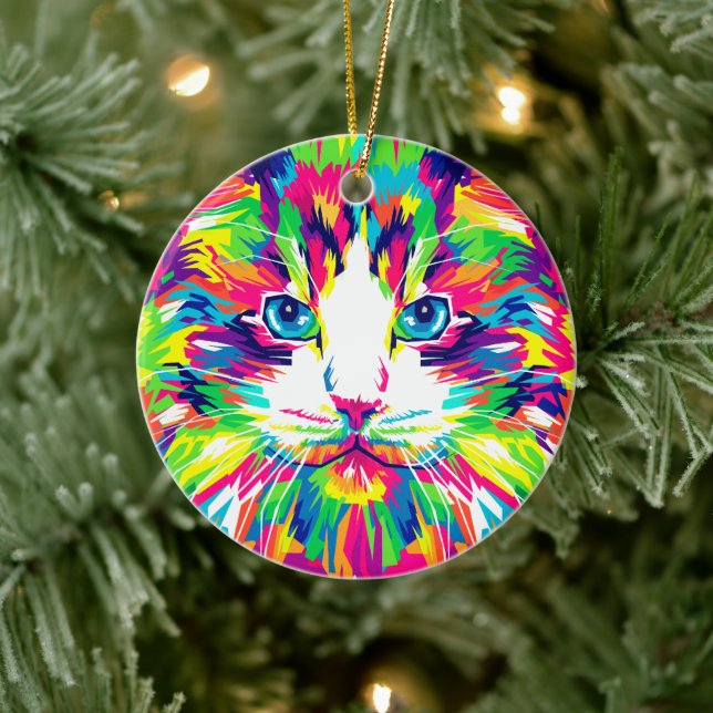 Colourful Feline Bliss: Whiskers of Joy Ceramic Tree Decoration (Tree)