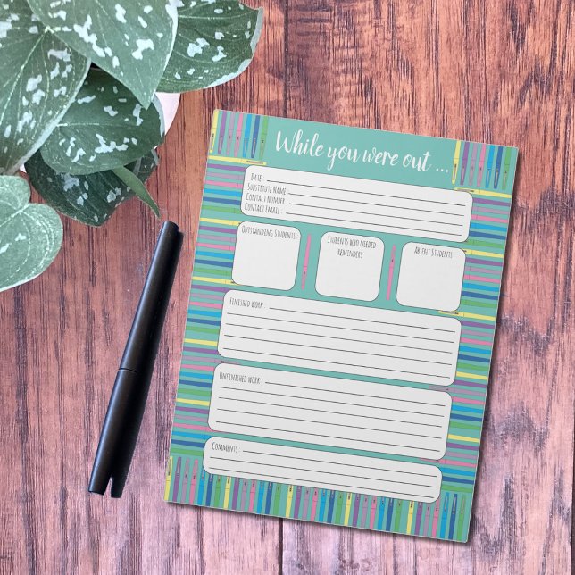 Colourful Felt Pens Substitute Teacher Form Notepa Notepad (Creator Uploaded)