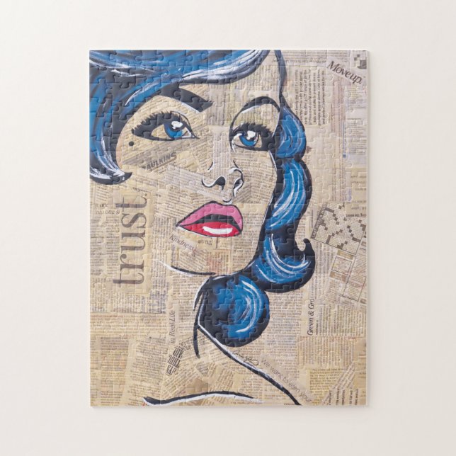 Colourful Female Portrait Blue Pop Art Woman Jigsaw Puzzle (Vertical)
