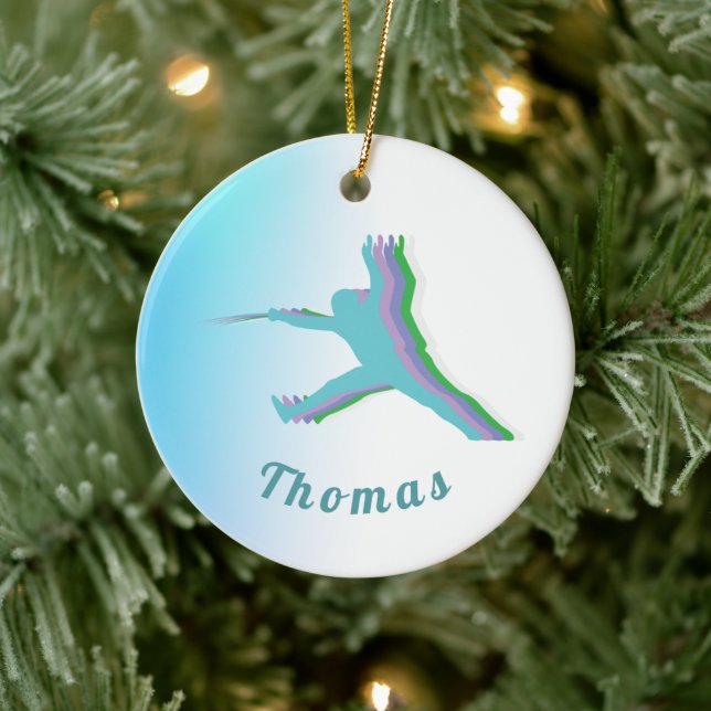 Colourful Fencer Silhouette Fencing Boy's Name Coo Ceramic Tree Decoration (Tree)