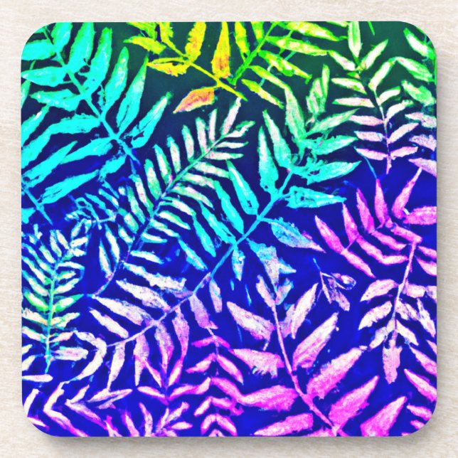 Colourful Fern Pattern Coaster (Front)