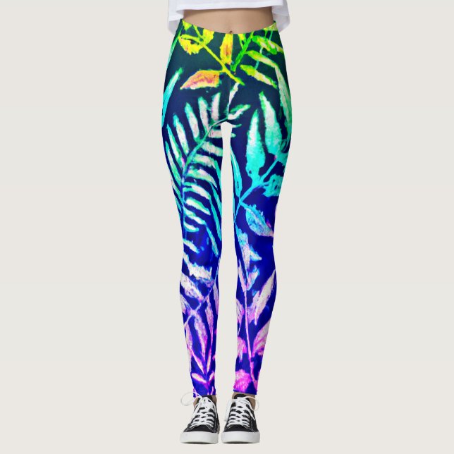 Colourful Fern Pattern Leggings (Front)