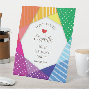 Colourful Festival Themed 30th Birthday Welcome  Pedestal Sign