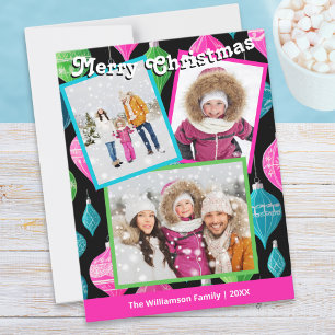 Colourful Festive 3 Photo Collage Holiday Card