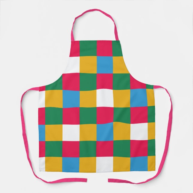 Colourful Festive Chequerboard Apron (Front)