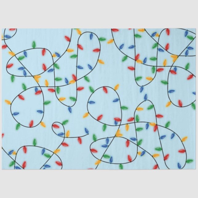 Colourful Festive Christmas Lights Pattern Blue  Tissue Paper (Front)