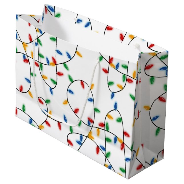 Colourful Festive Christmas Lights Pattern   Large Gift Bag (Front Angled)