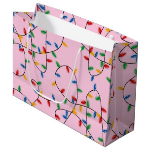 Colourful Festive Christmas Lights Pattern Pink Large Gift Bag
