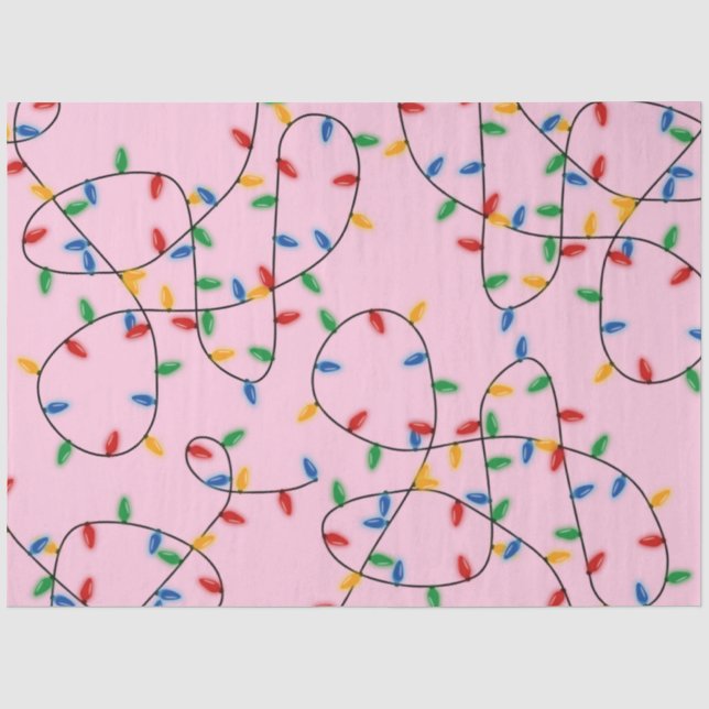 Colourful Festive Christmas Lights Pattern Pink  Tissue Paper (Front)