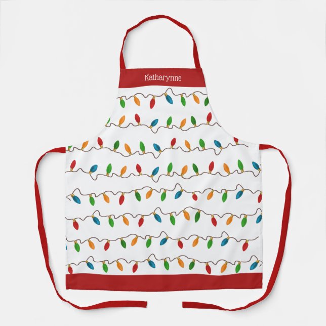 Colourful Festive Christmas Lights Personalised Apron (Front)