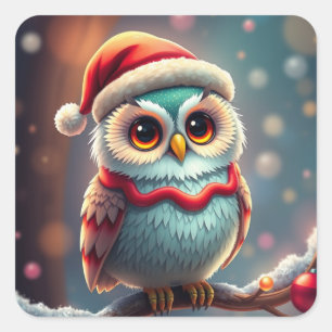 Colourful Festive Christmas Owl Stickers