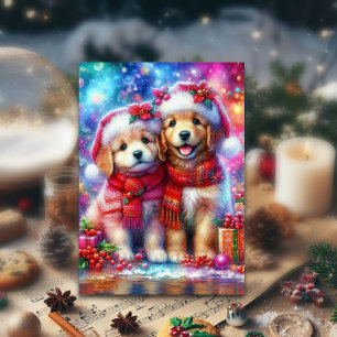 Colourful Festive Christmas Puppies Christian Holiday Card