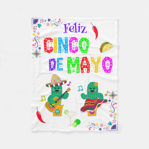 Colourful Festive Cinco de Mayo 2025 Dancing Cactu Fleece Blanket